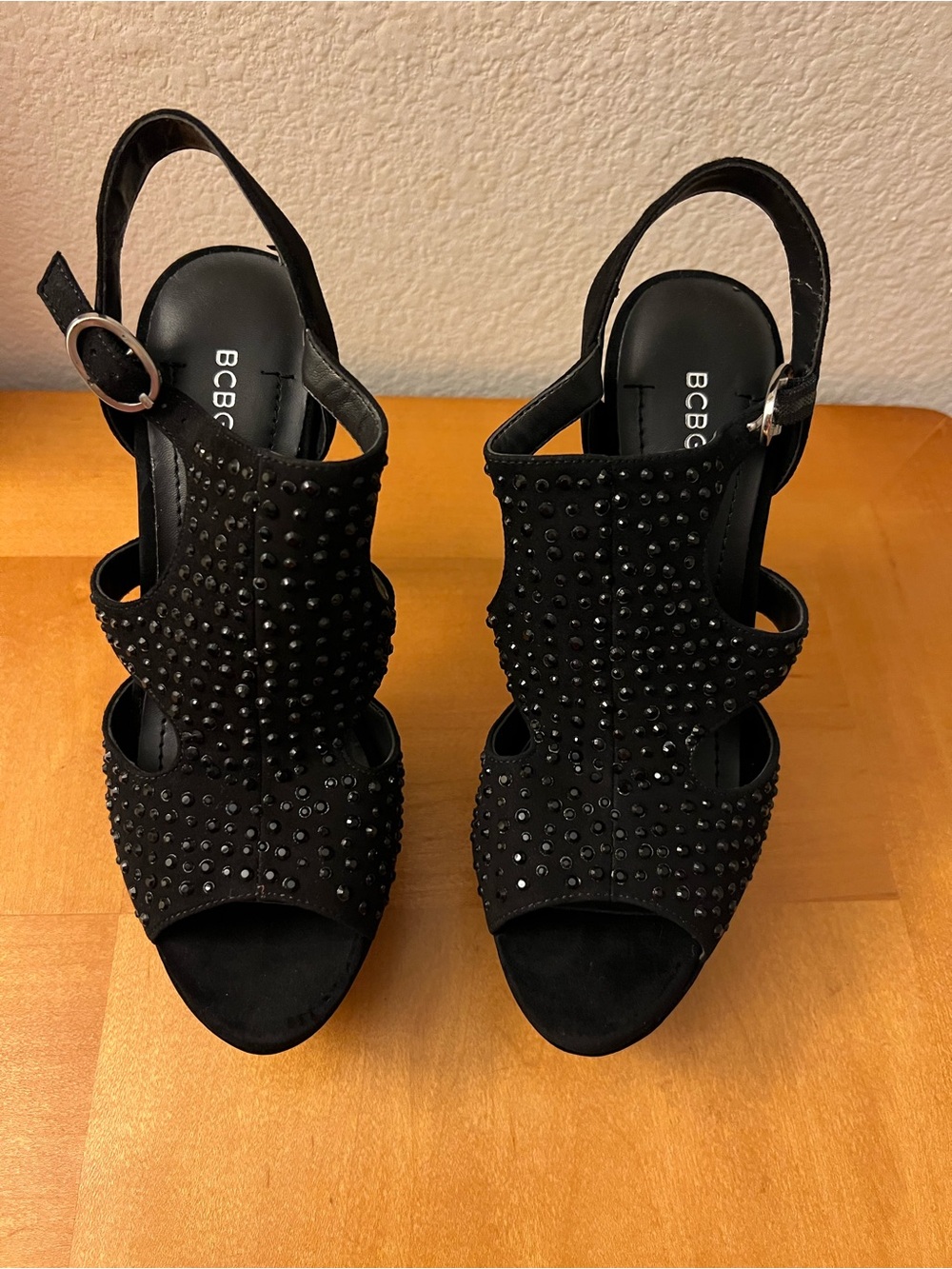 BCBG Black Studded Cutout Slingback Heels